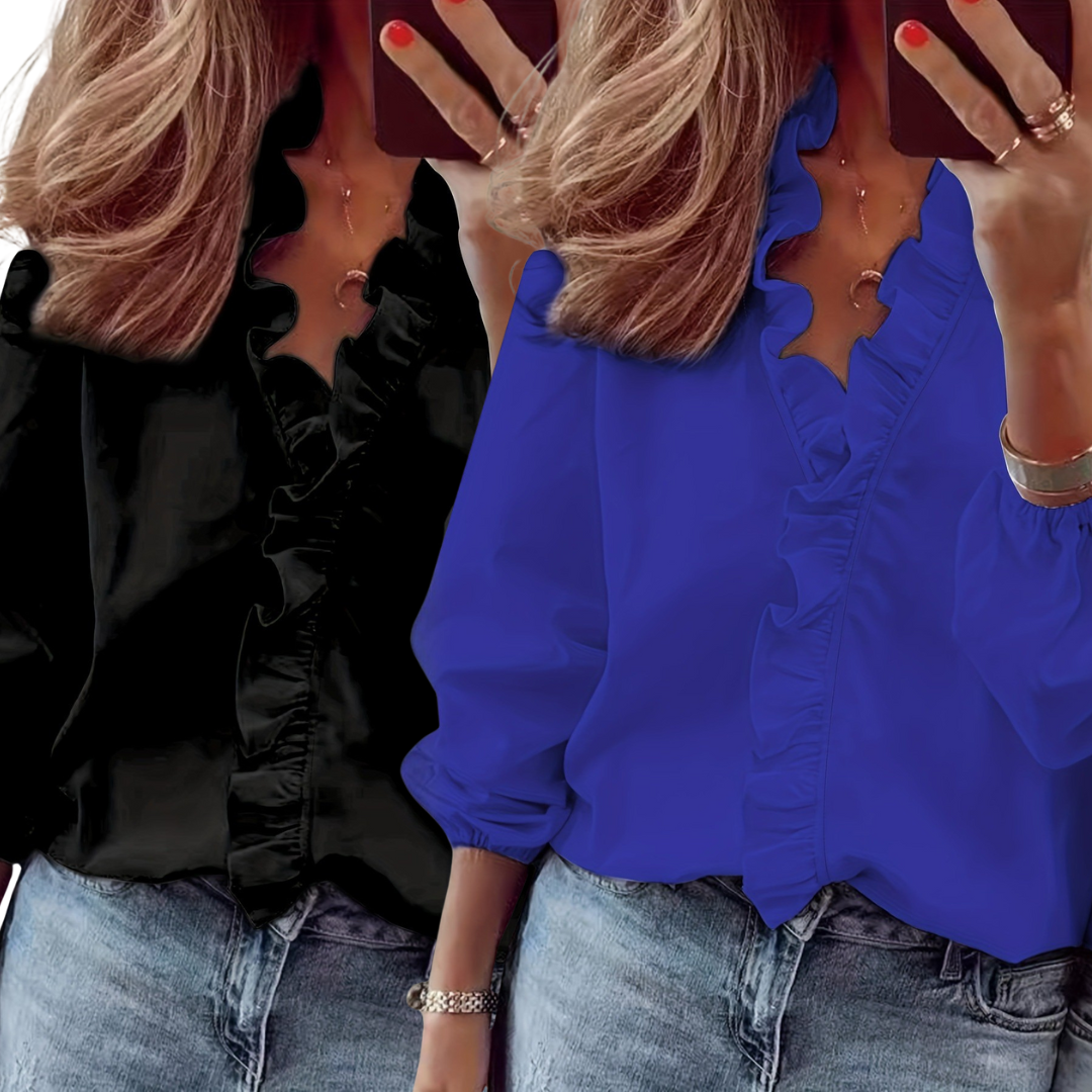 Lorelei Timeless V-Neck Blouse with Ruffles | Elegant Casual Top